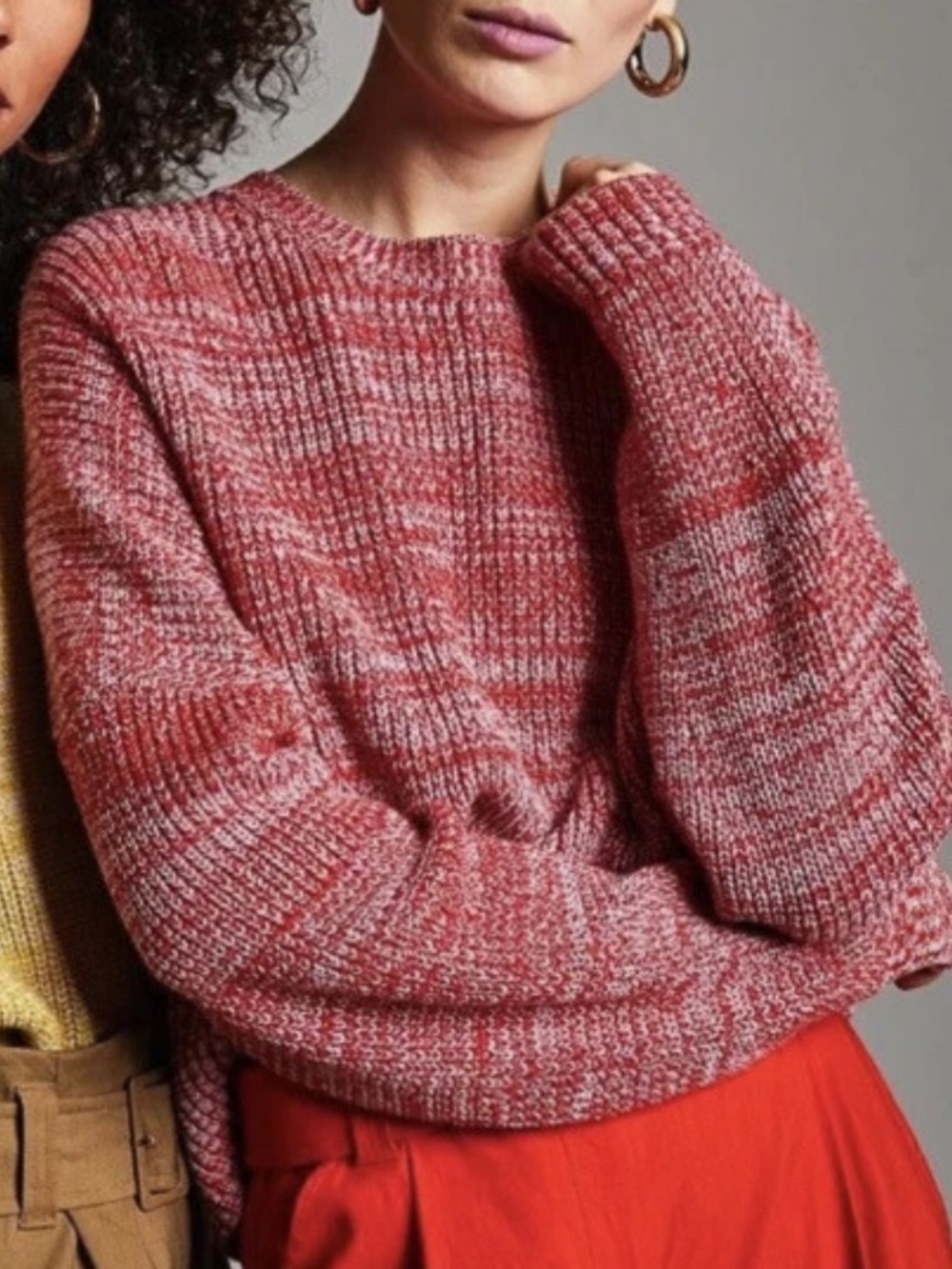 A.L.C. Webster cotton cashmere Crewneck Marled Red Sweater L